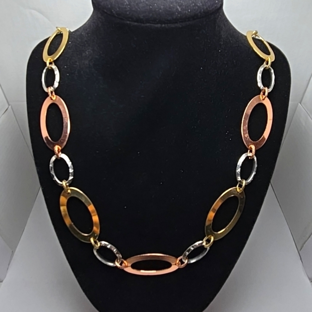 Daisy Fuentes Necklace Mixed Metal Copper Gold Silver Tone Adjustable 18” To 21" - Picture 2 of 10